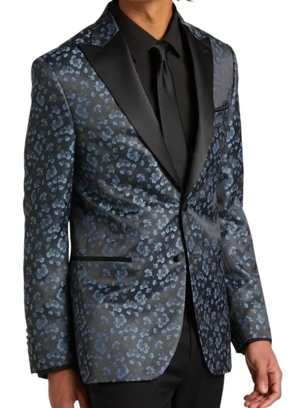 Egara slim fit dinner jacket jacquard blue floral satin 38R 2-button suit blazer